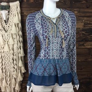 Vintage America | Tassel Tie Front‎ Boho Sheer